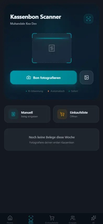 Kassenbon-Scanner mit Kameraansicht für automatische Produkterkennung